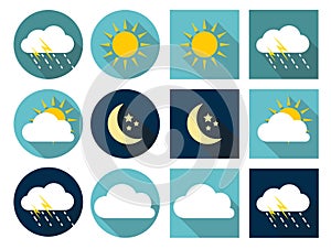 Weather Icons with Sun, Cloud, Rain and Moon in