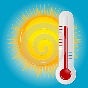 Weather Icons with sun, cloud and thermometer