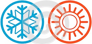 Weather icons with sun and snowflake