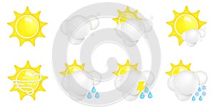 Weather icons. Thunderstorm lightning, rain and snow clouds. symbols for meteo forecast app. Vector illustrations set