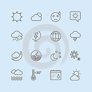 Weather Icons Vector Set. Moon, Sky or Wind and