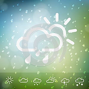 Weather Icons on Water drops rain background