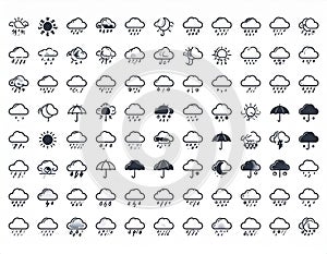 30 weather icons on white background