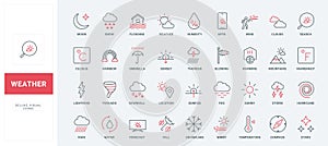 Weather line icons set. humidity and temperature of Celsius and Fahrenheit, sun and rain