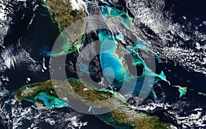 Weather map of the U.S. state of Florida, Cuba and the Bahamas. View from outer space