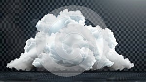 Weather meteo icon realistic modern illustration of fluffy cumulus cloud. Inset on transparent background. Realistic photo