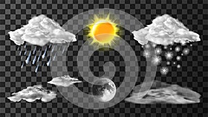 Weather meteo icons realistic set photo