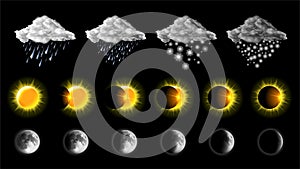 Weather meteo icons realistic set photo