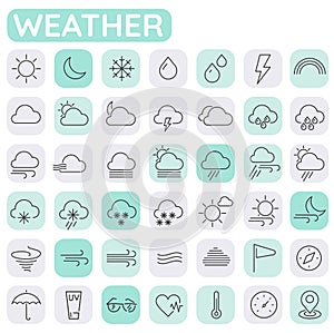 Weather and meteorologic trendy line thin icons photo