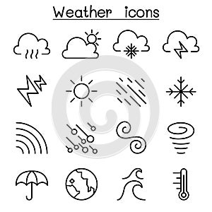 Weather, meteorology & Climate icon set in thin line style photo