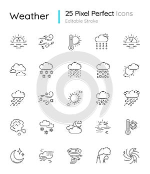 Weather pixel perfect linear icons set