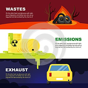 weather pollution. save nature concept horizontal banners pollution environment world toxic waste. Vector templates