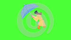 Weather Rain Day Walking Girl With Umbrella Animation