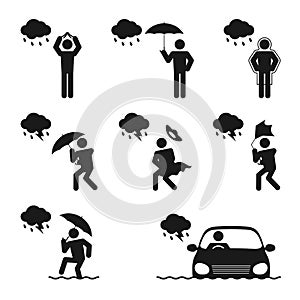 Weather Season Rainy man icons set illustration pictogram design