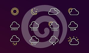 Weather set icon. Sunny, cloudy, snowing on isolated background. EPS 10 vector