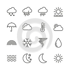 Weather set icon vector. Outline forecast collection. Trendy thin line style, web climate illustrat