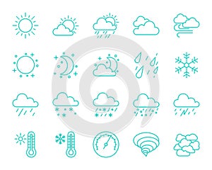 Weather simple color line icons vector set