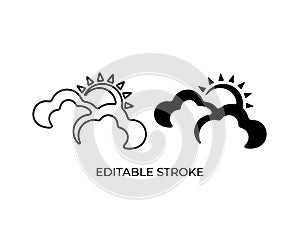 Weather, sky, mainly cloudy, clouds and sun, editable stroke, silhouette and linear design