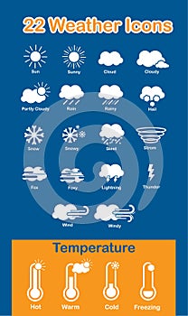 22 Weather solid icons set.
