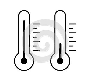 Weather temperature thermometer black icon. Thermometer with cold and hot vector symbol.