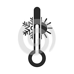 Weather temperature thermometer icon. Flat style sign for mobile concept and web design. Thermometer with sunny and