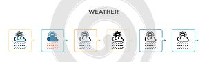 Weather vector icon in 6 different modern styles. Black, two colored weather icons designed in filled, outline, line and stroke