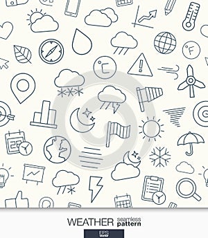 Weather wallpaper. Black and white meteorology seamless pattern.