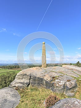 Weathered 200 year old Nelsons monument stands on Birchen Edge