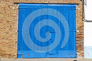 Weathered blue warehouse door