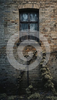 Weathered Brick Wall with Overgrown Window