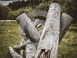 Weathered Broken Farm Fence in the Country