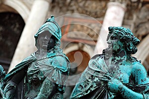 Weathered bronze statues