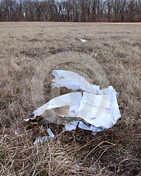 Weathered cardboard box dumped as trash