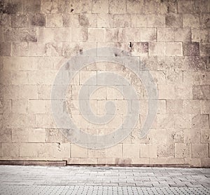 Weathered cinder block, brick wall texture with