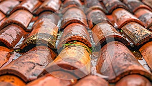 Weathered Clay Roofing Texture Background Rustic Architecture