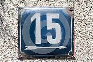 Weathered enameled plate number 15