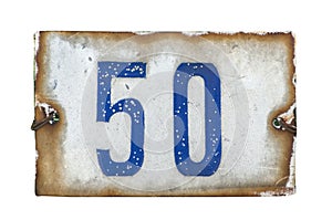 Weathered enameled plate number 50