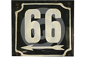 Weathered enameled plate number 66
