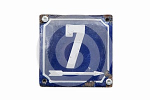 Weathered enameled plate number 7