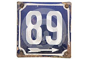 Weathered enameled plate number 89
