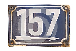 Weathered enameled plate number 157