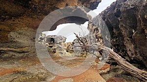 Weathered and Eroded Rocks with Drift Wood