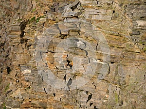 Weathered, eroded sea cliffs at Hermaness on the island of Unst in Shetland, Scotland, UK.