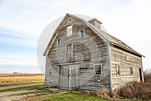 Old barn facade with weathered wood photo
