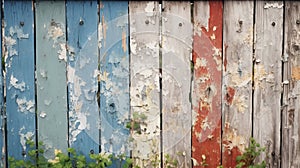 Weathered fence with paint peeling off