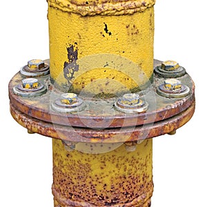 Weathered gas pipe connection flange isolated photo