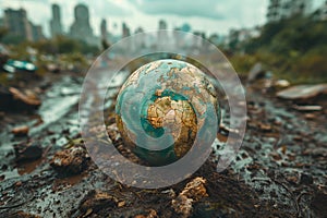 Weathered globe in a muddy environment