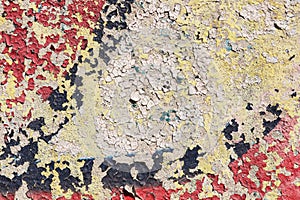 Weathered Graffiti Wall Texture. Filling Background. Urban Street Art Beauty. Texture Background. Red Yellow