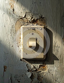 Weathered Light Switch on a Peeling Wall (1