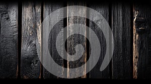 Dark Black Wood Texture Background, Rustic Charred Wooden Planks Surface